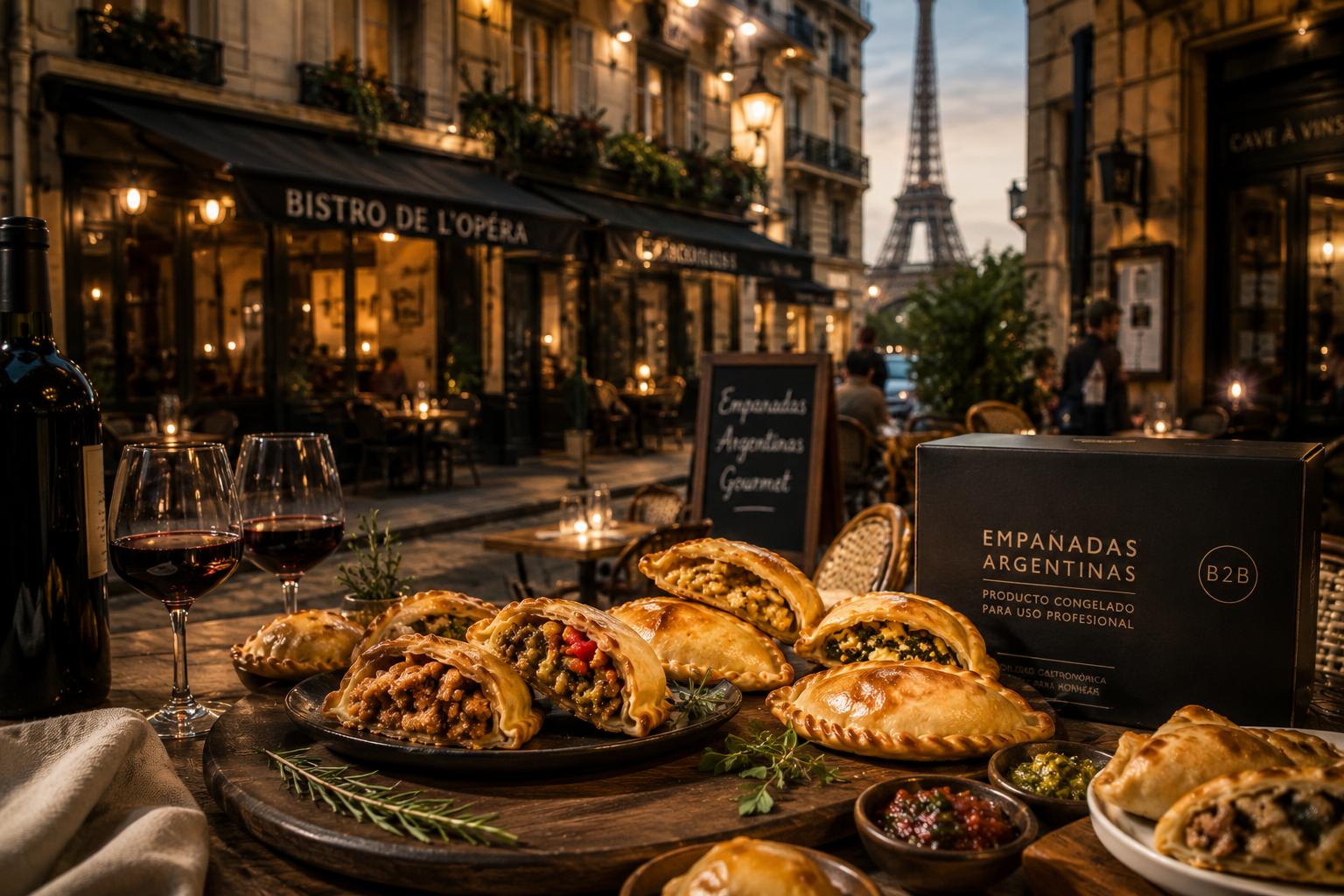 Empanadas argentinas gourmet en restaurante europeo premium